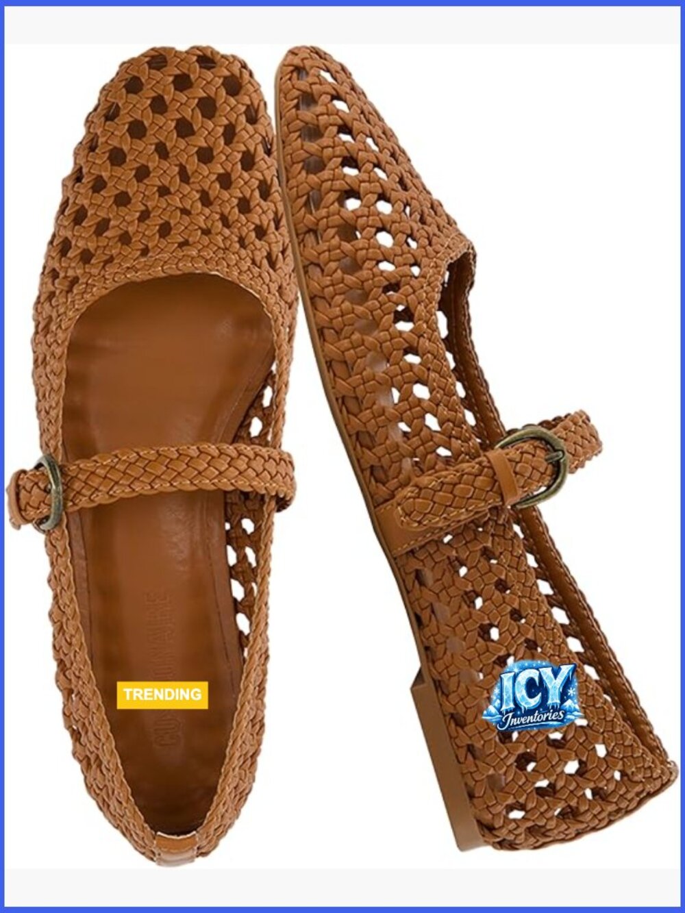 Hand Woven Vegan Leather Mary Jane Flats with Memory Foam Cushioning
